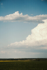 field with blue sky and clouds