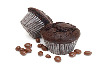 Fresh chocolate chip muffin close up.