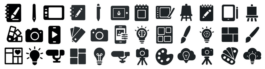 Creative design and art icons set - solid, filled, creativity and inspiration symbols