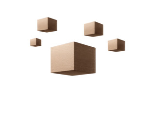 Obraz premium Collection of floating geometric cubes in soft beige color, creating modern and minimalist aesthetic. cubes appear to be made of textured material, adding depth and interest to composition