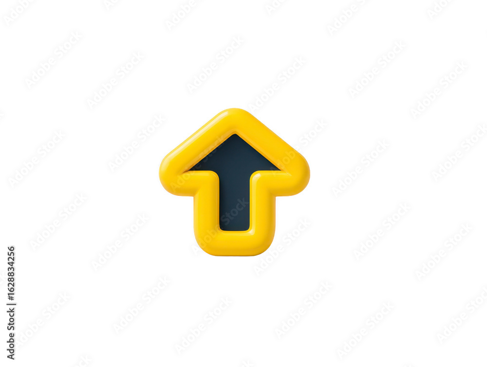 Poster vibrant yellow upward arrow icon with dark center, symbolizing direction and progress. this graphic 