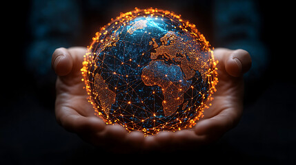 Global Network in Human Hands  Conceptual Image of Interconnected World