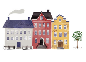 海外の家の水彩風イラストA＊SimpleHouse