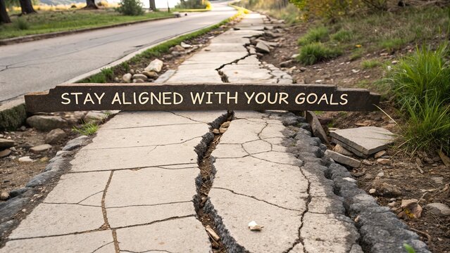 Stay Aligned with Your Goals on a Cracked Sidewalk Pathway