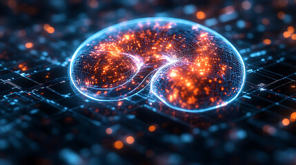 Abstract Digital Brain Neural Network and Data Flow Visualization