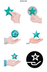 Collection of hand holding star icons representing feedback and reviews