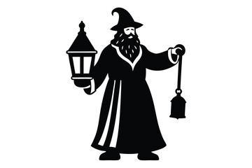 santa holding lantern vector icon