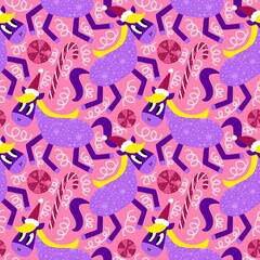 Christmas animals seamless horse pattern for wrapping paper and fabrics