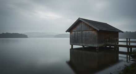 Lake house boathouse dock landscape water reflection serene scene tranquil nature scenic destination travel