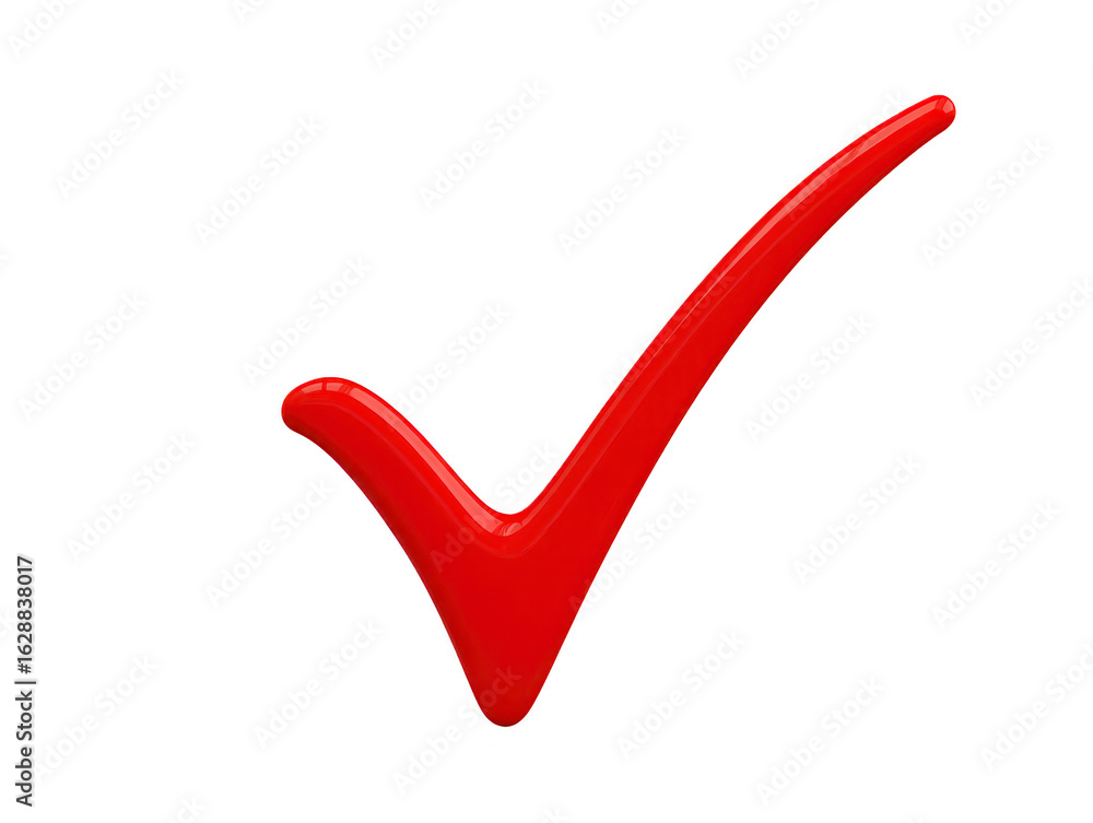 Poster glossy red check mark symbolizes approval and success, often used in various contexts such as design