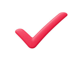 Vibrant red check mark symbolizing approval and success, designed with textured finish for modern look. This graphic element is perfect for conveying positive messages in various contexts