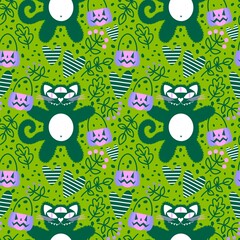 Halloween animals seamless cats pattern for wrapping paper and fabrics and linens and kids clothes print