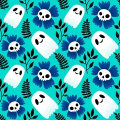 Halloween ghost seamless cute cartoon pattern for wrapping paper and fabrics