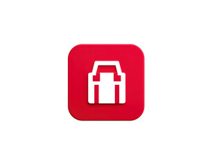 Obraz premium Red square icon featuring stylized backpack design, symbolizing travel and adventure, perfect for educational or outdoor themes