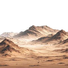 Fototapeta premium Vast, ochre desert landscape. Rolling hills stretch to distant peaks