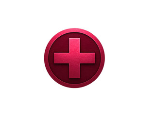 Obraz premium Red medical cross symbol on circular background, representing health and emergency services. This emblem conveys sense of safety and care, often associated with medical assistance and first aid