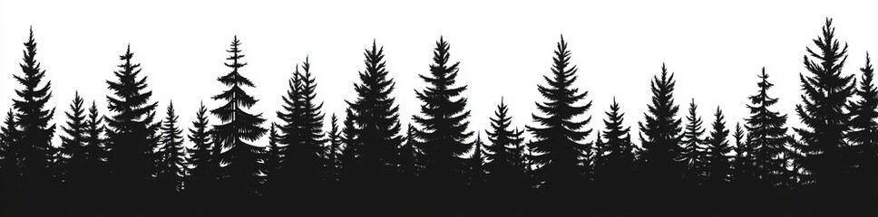 Obraz premium A modern white background showcases a forest of Christmas fir trees, with a coniferous spruce panorama and a park of evergreen wood