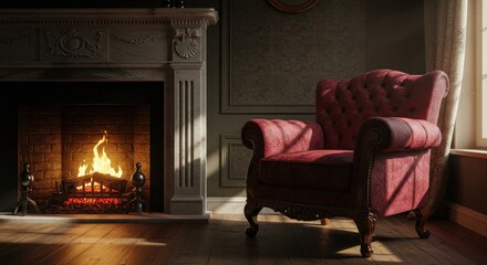 Fototapeta premium Elegant room with fireplace and armchair