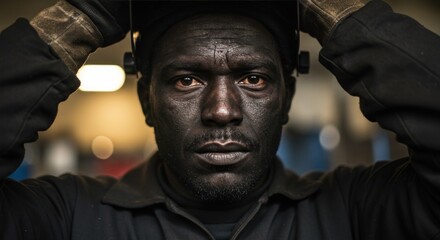 Obraz premium Focused worker in dark clothing