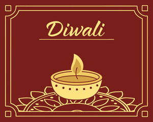 Diwali Celebration with Traditional Oil Lamp and Decorative Border for Festive Occasion Invitation Design