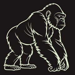 Obraz premium Powerful gorilla illustration in a striking neon green outline on a black background vector design