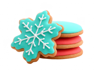 Delicious snowflake shaped cookie with blue icing, stacked with colorful round cookies, perfect for festive celebrations and holiday treats