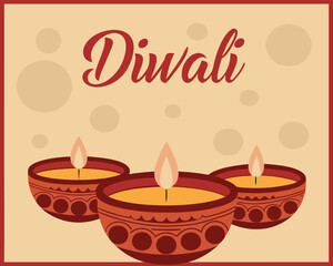 Diwali Festival Illustration with Traditional Oil Lamps and Decorative Elements Celebrating the Festival of Lights