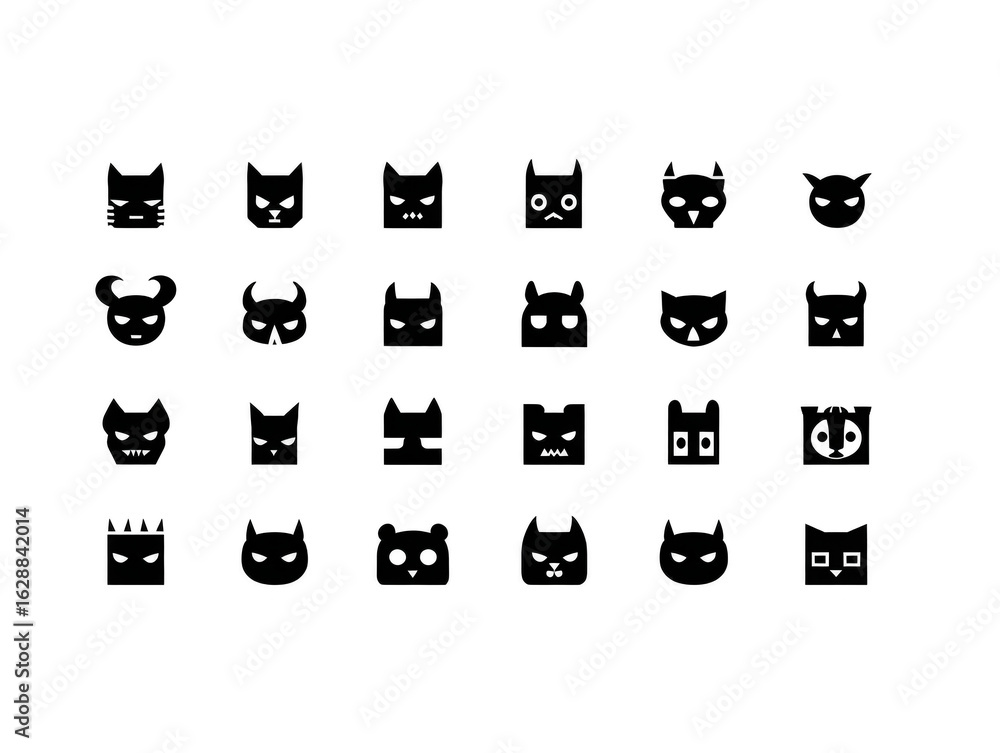 Poster cute and playful collection of cat themed icons featuring various expressions and styles, perfect fo