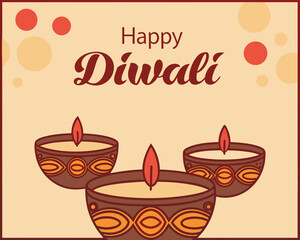 Happy Diwali celebration with traditional oil lamps vector design perfect for greeting cards invitations or social media posts featuring festive light and warm colors