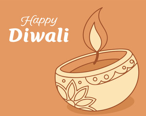 Happy Diwali decorative design featuring traditional diya lamp for festival of lights celebration with soft orange background and festive mood