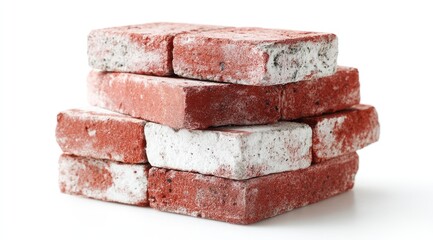 Stack of red and off-white bricks against white background