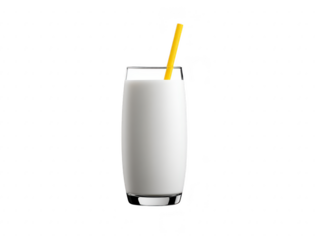 Refreshing glass of milk with yellow straw, perfect for quenching thirst and enjoying nutritious drink. This simple yet appealing beverage is ideal for any occasion
