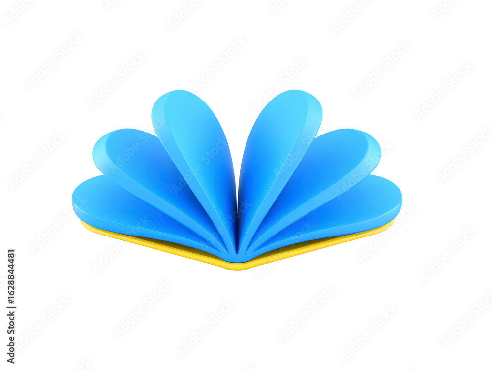Poster stylized blue shell design with smooth curves and yellow base, evoking sense of calm and creativity.