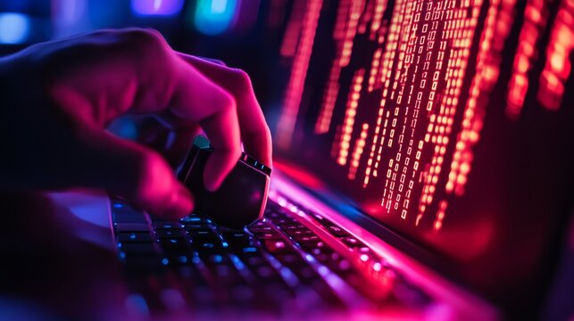 Binary Code on Screen, Hacker Typing,Cybersecurity ,Coding