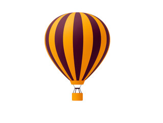 Fototapeta premium Vibrant hot air balloon with bold orange and purple stripes floats gracefully against clear background, evoking sense of adventure and freedom