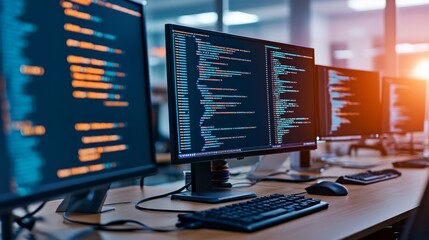 Code on Multiple Monitors Programming Workspace, coding , development