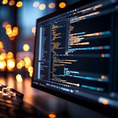 Code on Screen with Bokeh Background, Programming , Software