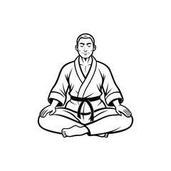 sitting karate taekwondo aikido before training line art vector