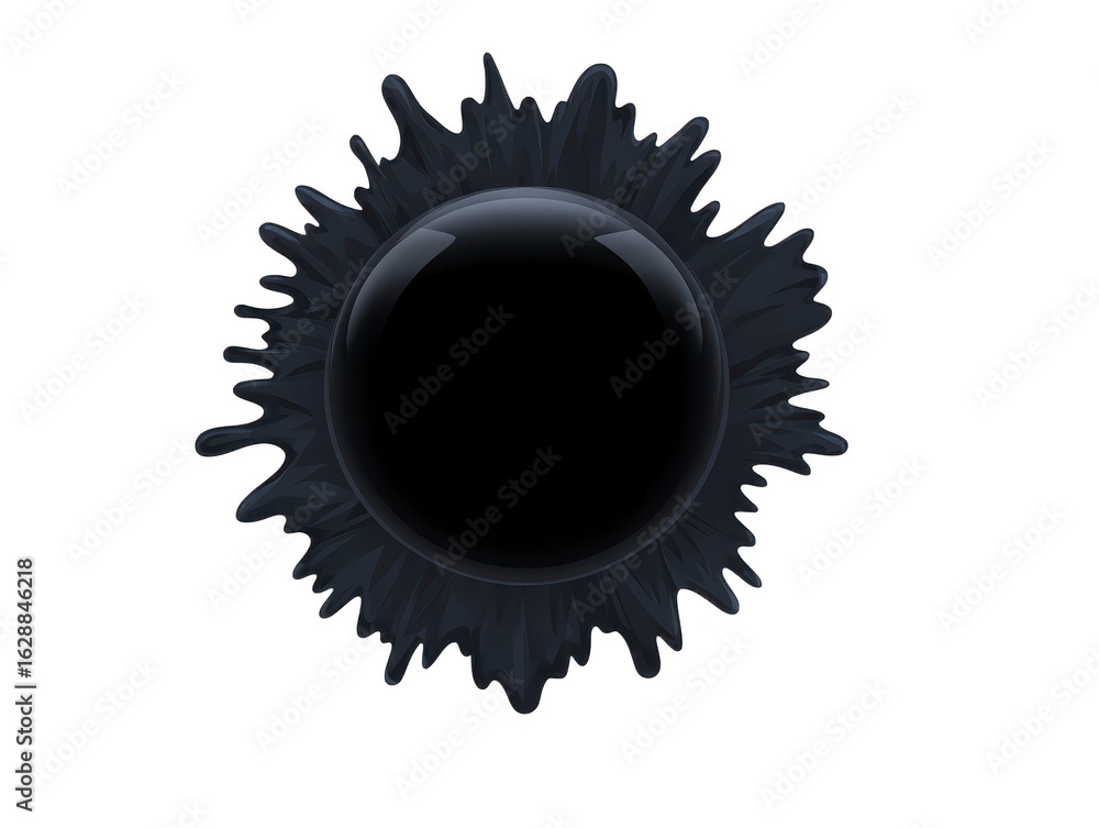 Poster glossy black paint splash with circular center and jagged edges, creating artistic and dynamic visua