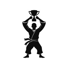 Victory Pose of Judo Athlete Silhouette on White Background


