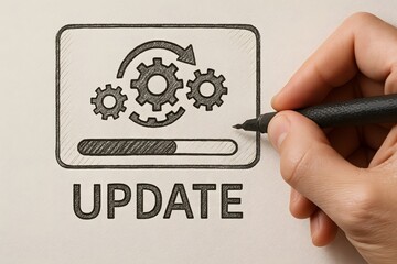A hand drawing gears icon with an update concept. 
