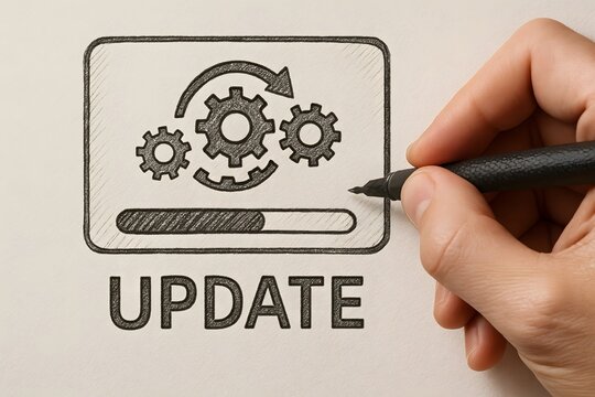 A hand drawing gears icon with an update concept.