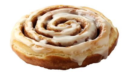 Fototapeta premium Cinnamon Roll with Frosting Cut Out on White Background