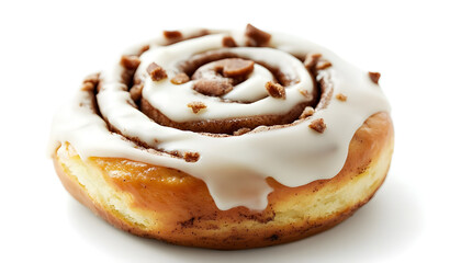 Cinnamon Roll with Frosting Cut Out on White Background