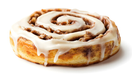 Cinnamon Roll with Frosting Cut Out on White Background