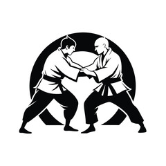 Two Judokas in Combat Pose Silhouette