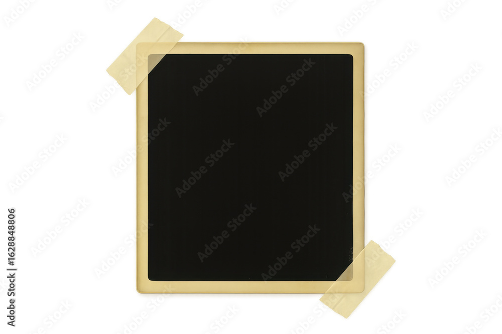 Poster photo frame with adhesive tape fixed on a transparent background, creating a vintage and customizabl