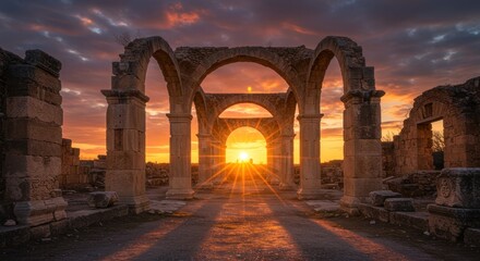 Ancient arches at sunset