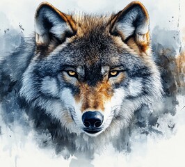 Fototapeta premium Eyes of the Night: Watercolor Wolf Art