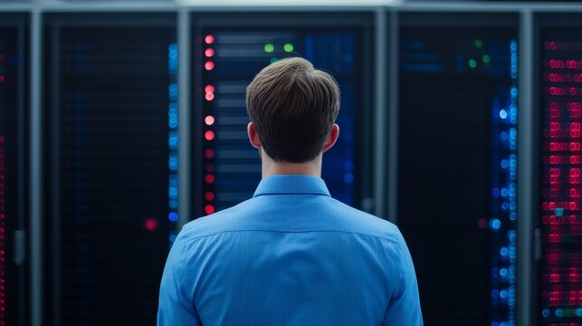 Man in Data Center Aisle System Monitoring Concept, IT , Engineer